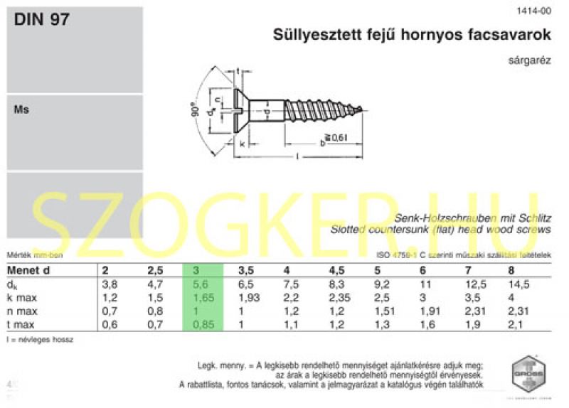 FACSAVAR SF D3.0*30 DIN 97 SÁRGARÉZ IMPORT FAFORGÁCS SFKH, DFKH, TORX FEJ FACSAVAR SF D3.0*30 DIN 97 SÁRGARÉZ IMPORT FAFORGÁCS SFKH, DFKH, TORX FEJ