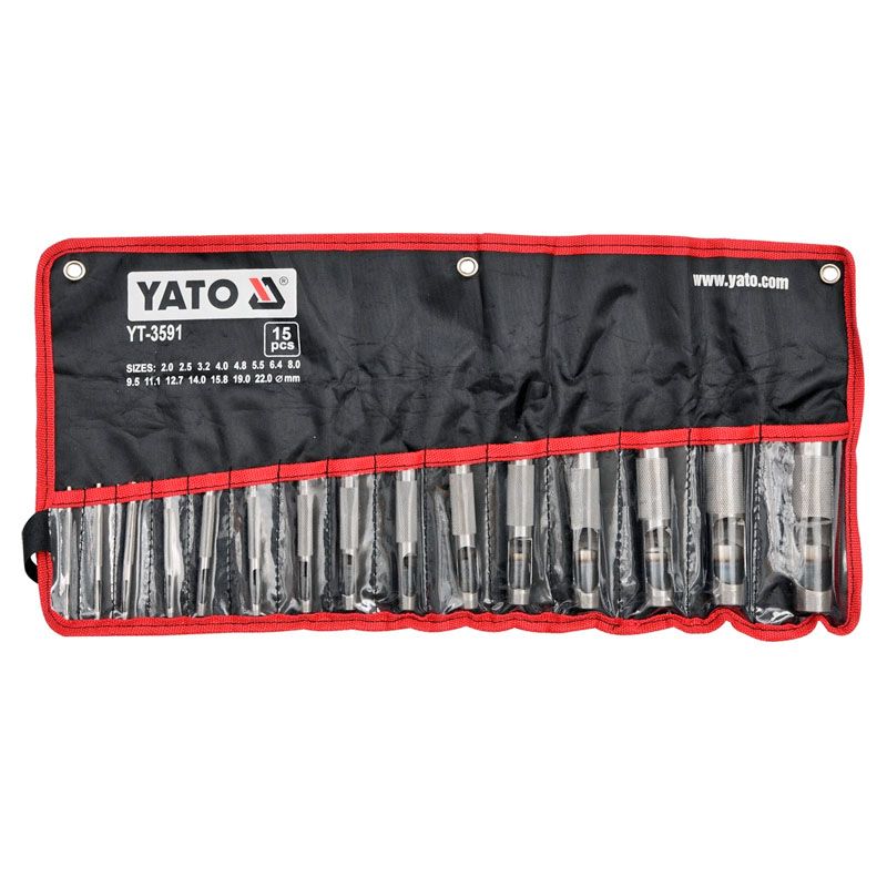 YATO 3591 BŐRLYUKASZTÓ-KIVÁGÓ KÉSZLET 02-22/15DB-OS  VÉSŐ- (KI)VÁGÓ- ÉS LYUKASZTÓ