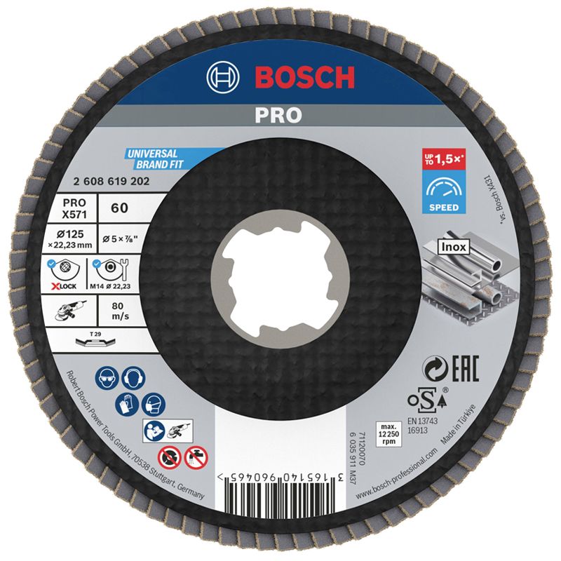 BOSCH 2608619202 LAMELLÁS CSISZOLÓTÁRCSA D125 XLOCK GYORSBEFOGÁS P60  VÁGÁS,CSISZOLÁS ÉS POLÍROZÁS
